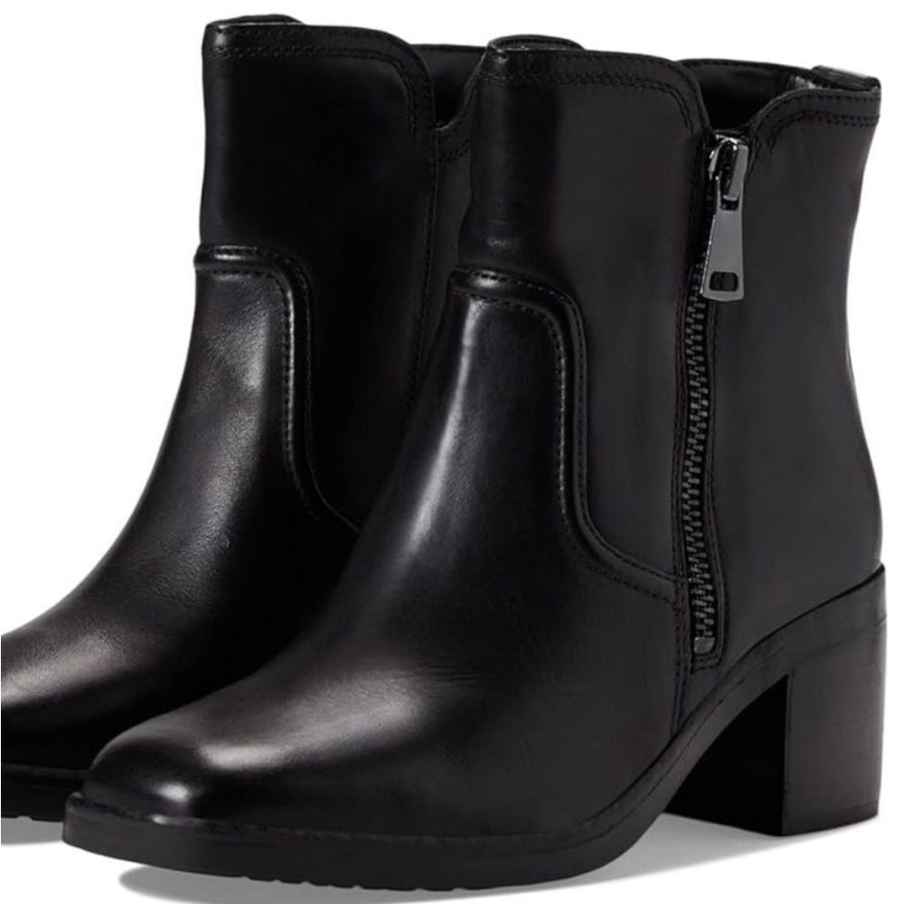 Emmy block heel bootie in black leather